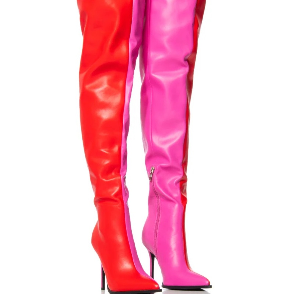 AZALEA WANG NEAPOLITAN RED AND PINK TWO TONED BOOT NIB NEW SHOES HEELS AKIRA